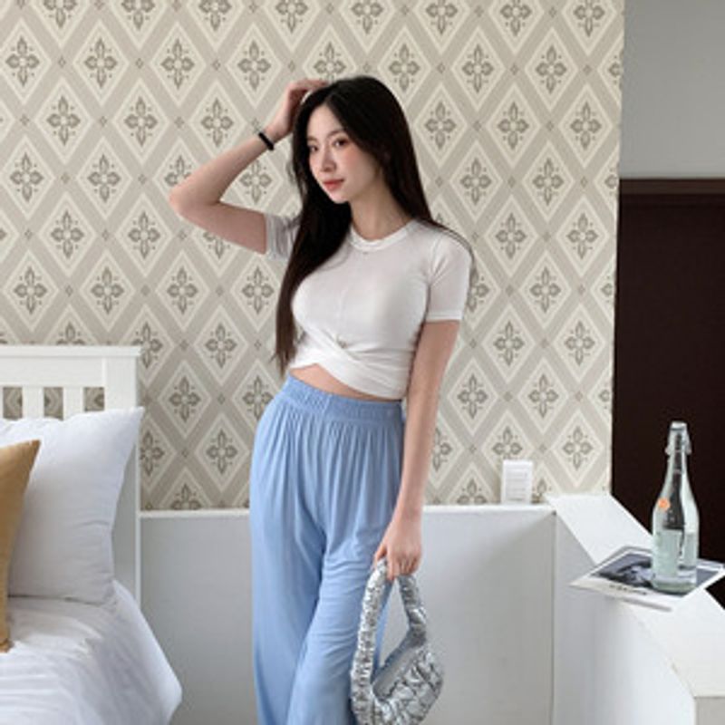 그크라 라운드넥 꼬임 무지 반팔 티셔츠