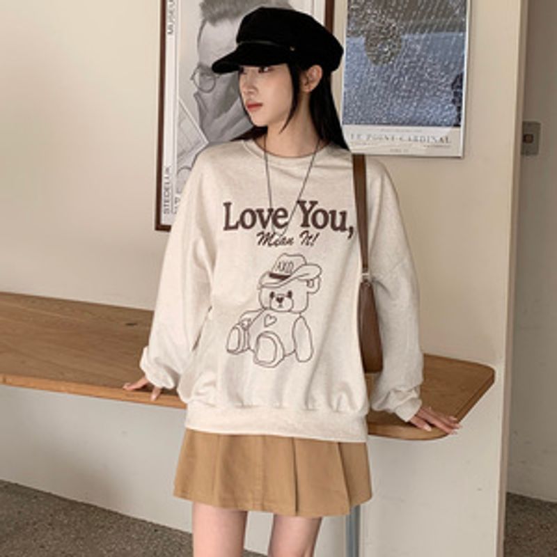 주즈앤 라운드넥 쭈리 곰돌이 프린팅 맨투맨