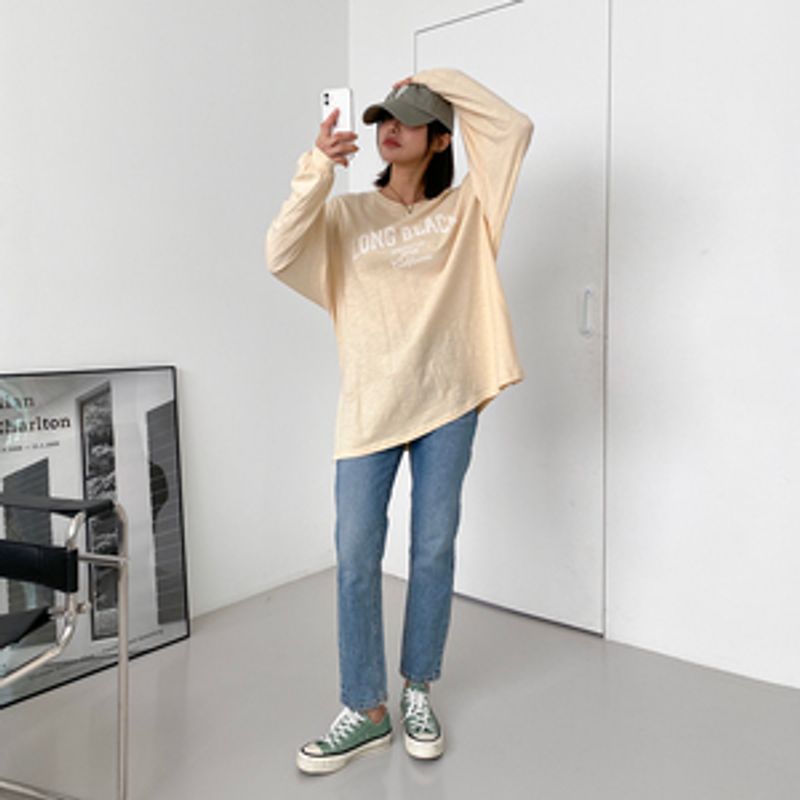 콩로이 라운드넥 롱 비치레터링 롱 긴팔티셔츠