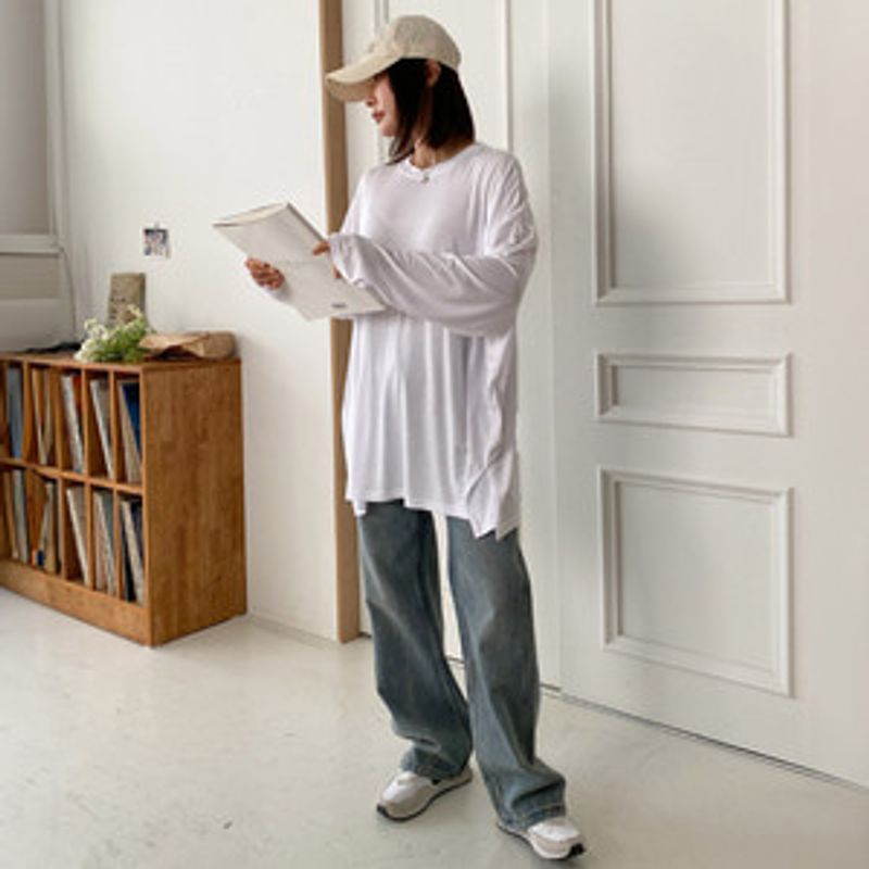 메르송 라운드넥 팔랑 에코 루즈핏 긴팔 티셔츠