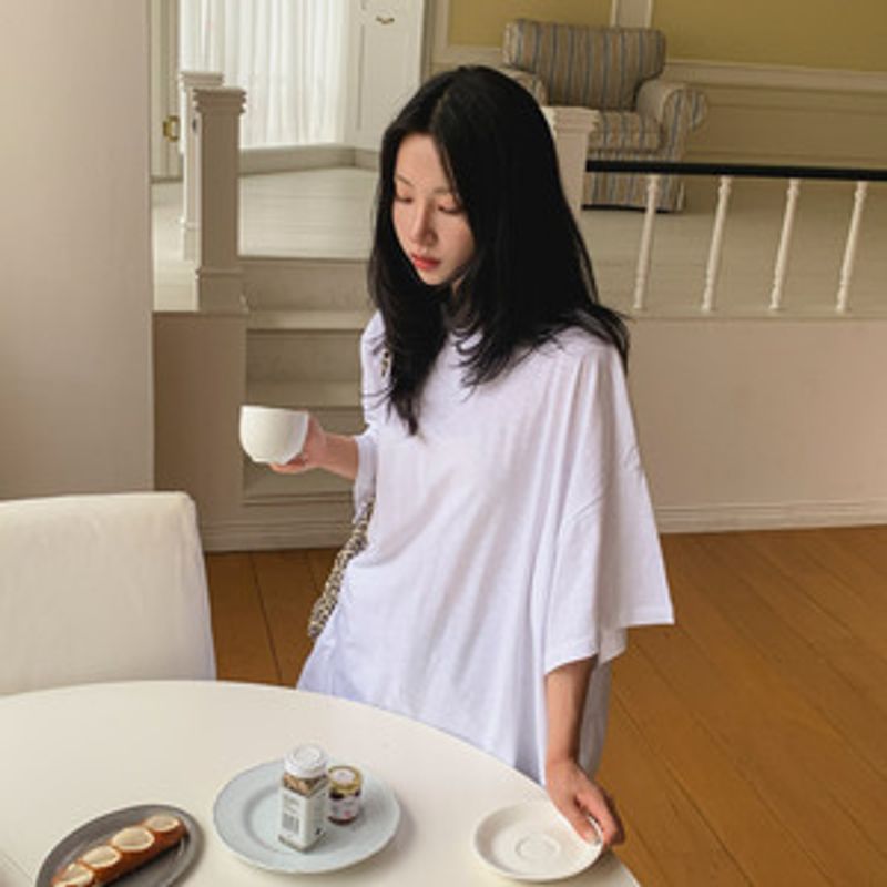 초리이 빅 박스 레이어드 무지 반팔 티셔츠