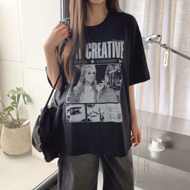 휴잇디 힙무드 빅 프린팅 오버핏 반팔티