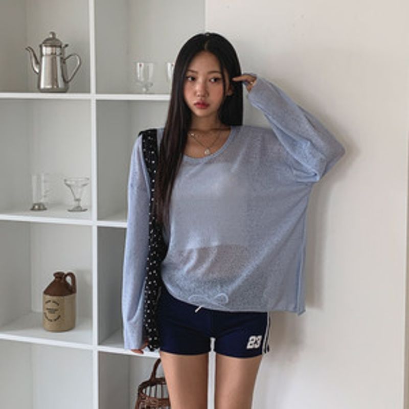 링나리 언발 사선 트임 시스루 긴팔티