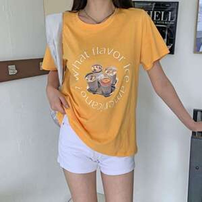 티렉스 아메리카노 프린팅 코튼 반팔티