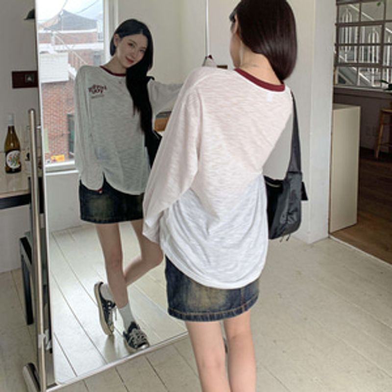 레이줌 배색 루즈핏 러빙유 티셔츠