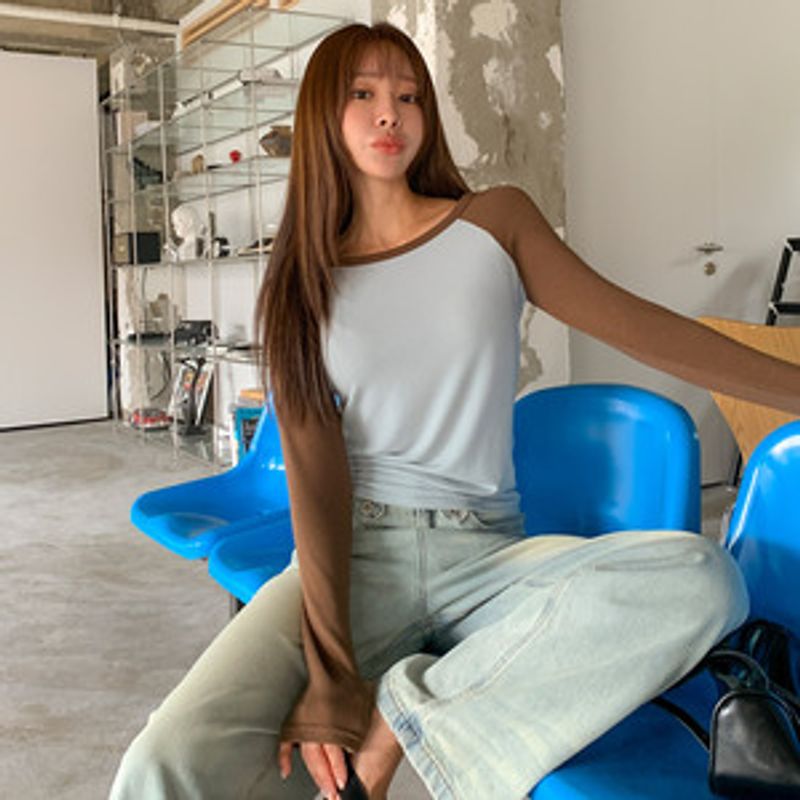 메이네 쫀쫀 배색 나그랑 긴팔 티셔츠