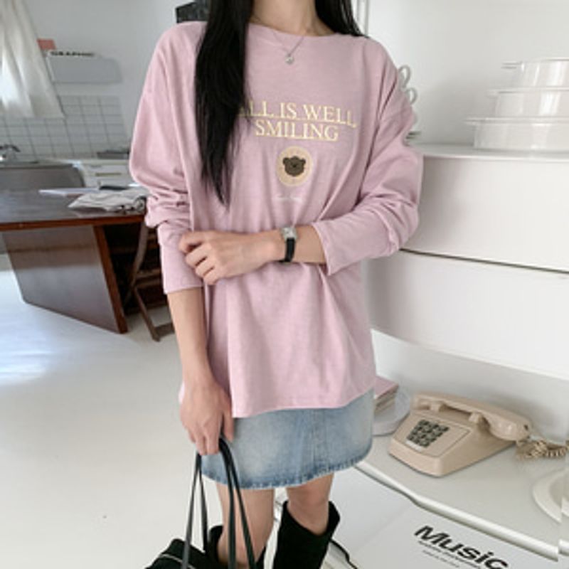 가수리 코튼 스마일 베어 박시핏 티셔츠