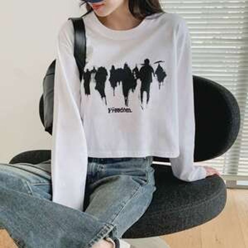 뎌리디 빈티지 프린팅 루즈핏 크롭티