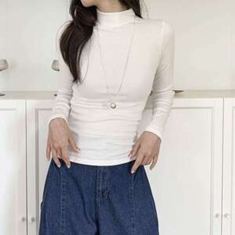 푸메인 스판 긴팔 폴라 티셔츠