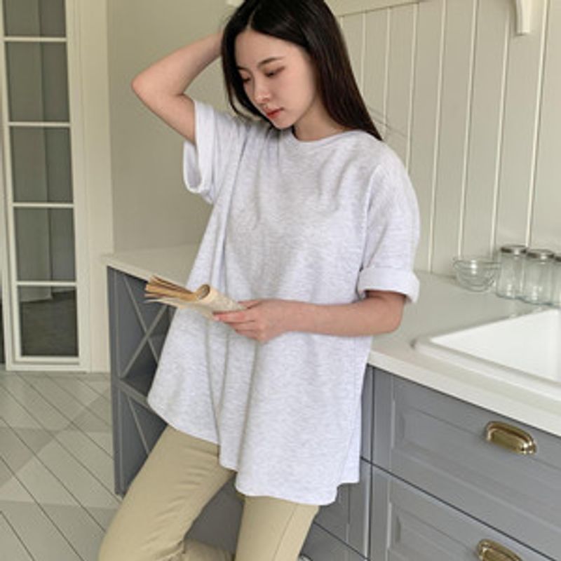 로프반 루즈핏 레이어드 반팔 티셔츠