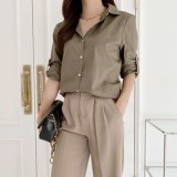 키비즌 코튼 베이직 카라 긴팔 롤업 남방