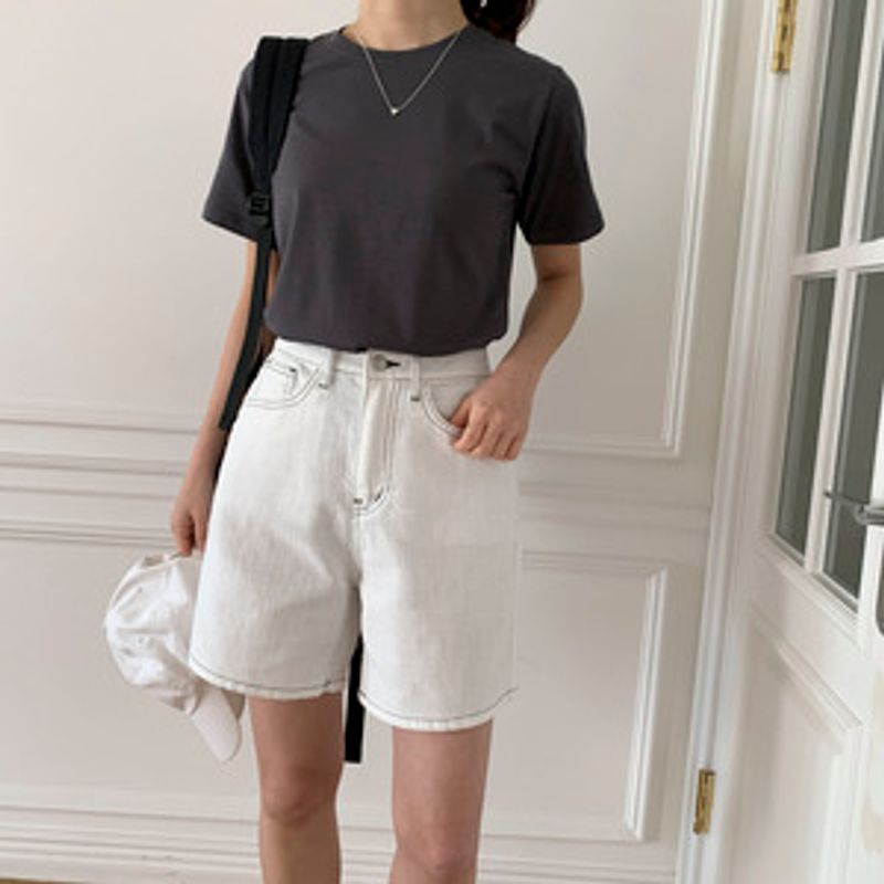 레이룬 라운드넥 베이직 무지 반팔 티셔츠