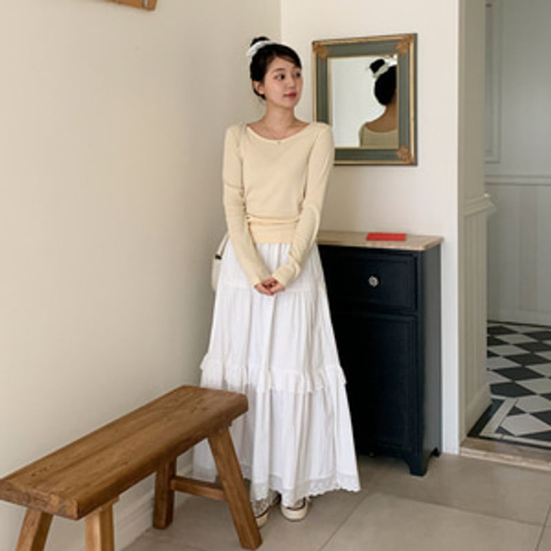 두치요 베이직 골지 U넥 티셔츠