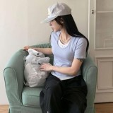 폴리애 배색 레이어드 밑단 라운딩 반팔 티셔츠