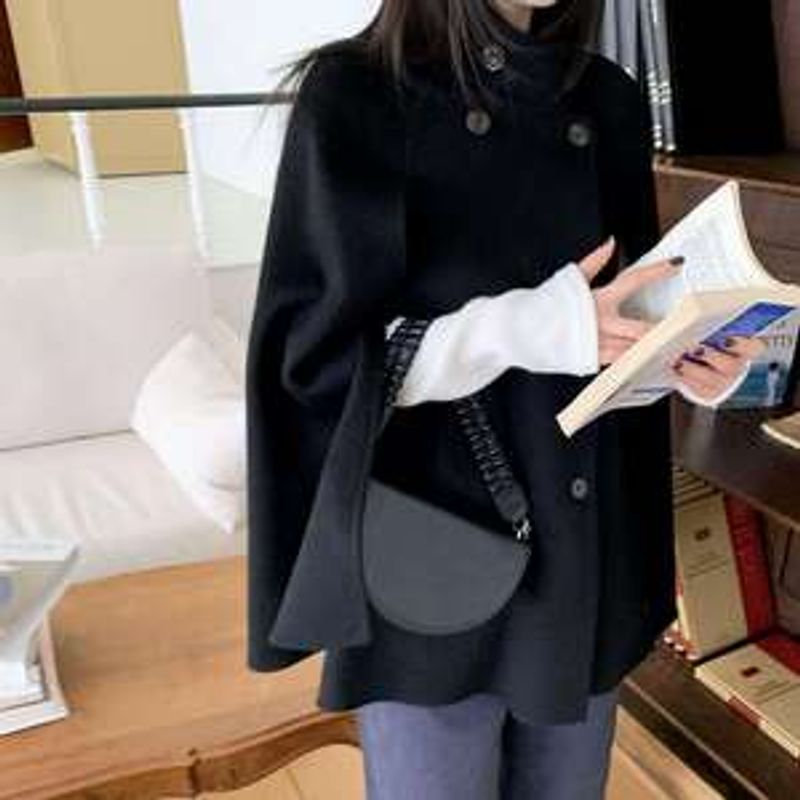 (핸드메이드)투리으 하이넥 더블 버튼 케이프 울 코트