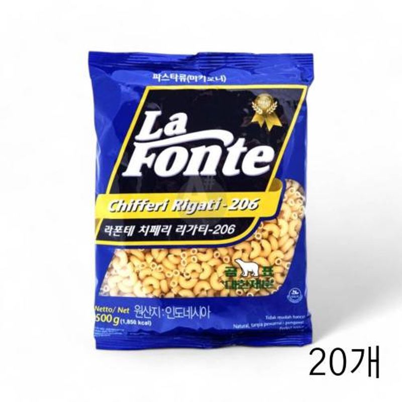 라폰테 치페리 리가티-206 마카로니 500g X 20개 식당용 파스타 건면 업소용