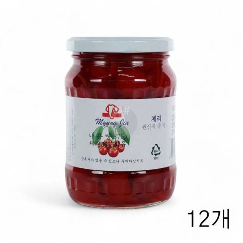 명진무역 레드체리 꼭지없음 375g X 12개 당절임 업소용 적체리통조림 꼭지없는체리