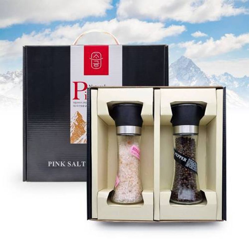 히말라야 핑크소금 통후추 2종 선물세트 (후추그라인더 80g)(핑크소금그라인더 180g) 핑크솔트 답례품